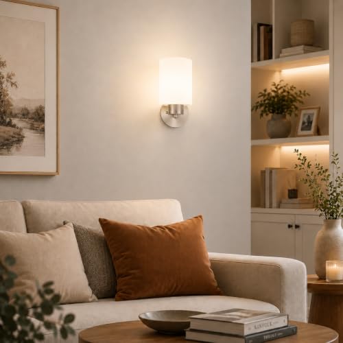 Frosted Wall Sconce Set of Two - Brushed Nickel Bathroom Vanity Lights, Modern & Farmhouse Style