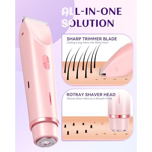 Dermawave Bikini Shaver Trimmer 2.0 for Women Pubic Hair, 2 in 1 Dual Head Painless Electric Razor for Bikini Line Area, Waterproof