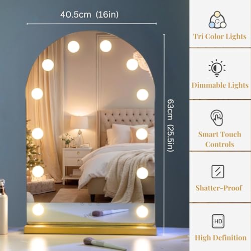Champagne Gold 24.5-Inch Arched Hollywood Vanity Mirror with Lights