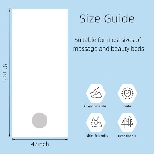 Premium Reusable Massage Table Sheets with Face Hole, Bed Cover Professional Massage Linens Fitted Wax Mat for Esthetician Bed, Stain and Wrinkle-Resistant, Machine Washable (White, 48 * 91 Inch)