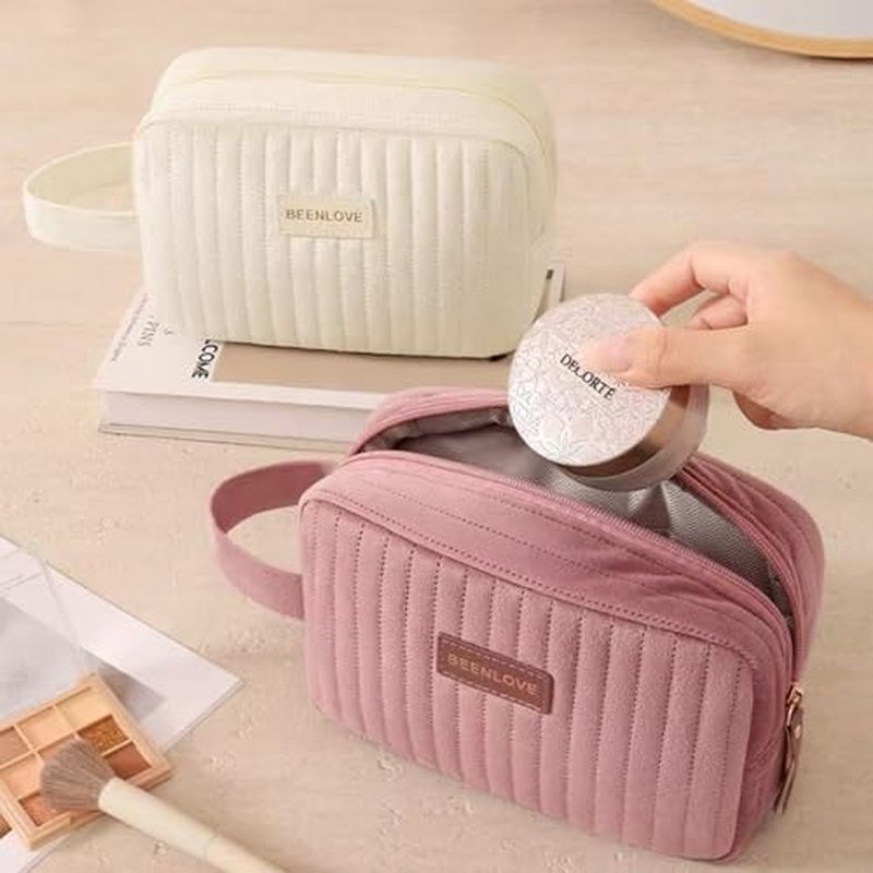 Makeup Bag Travel Cosmetic Bag for Women,Zipper Make Up Pouch with Handle Velvet Soft Toiletry Organizer Storage Bag Cosmetic Travel Cloth Bag(Green)