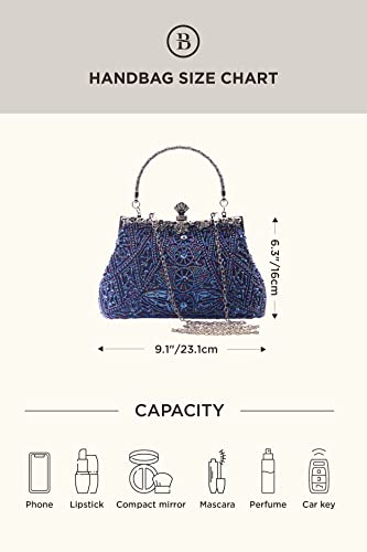 Blue Beaded Sequin Vintage Clutch Evening Bag for Women - 1920s Gatsby Style
