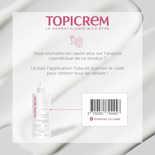GIGATEMP Topicrem - Mela, Lait Unifiant Ultra Hydratant Corps - Hydrate 24h, Unifie le Teint, Corrige et Pr?vient l¡¯Apparition des Taches Texture Onctueuse Peaux Sensibles Nouvelle Formule 500ml