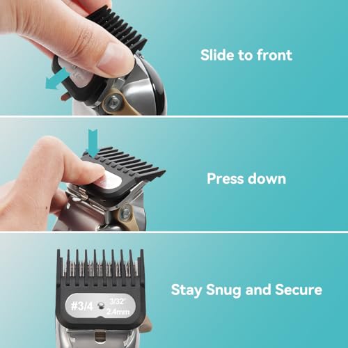 Clipper Guards Set Compatible with Most Wahl Clippers, -1/16" to 3/16", 4 Piece Set, Black Color, New Version