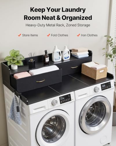 Black VEVOR Laundry Countertop with 2 Drawers & Shelf for Washer Dryer 54in