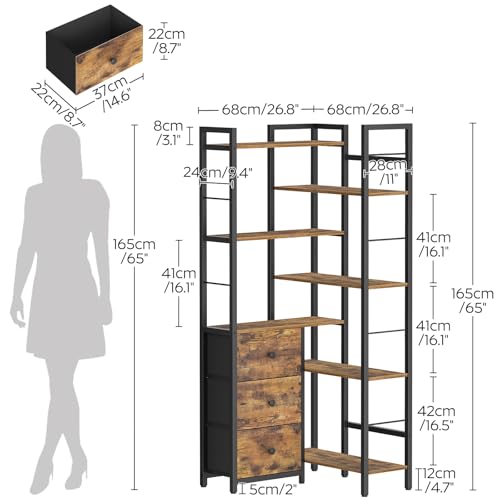 YATINEY Rustic Brown & Black Corner Bookshelf 7-Tier L-Shaped Storage Display
