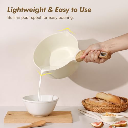 Ceramic Saucepan Set 2.0 & 3.0 Quarts Nonstick Cookware with Lid, Induction Suitable, White Variation