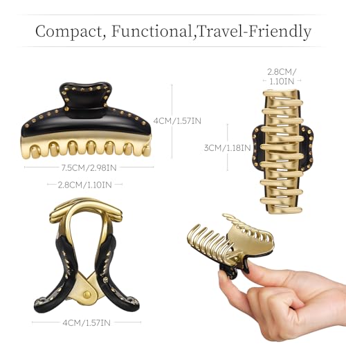 Large Hair Claw Clip for Women - Black, 3 Inch Secure Hair Accessory