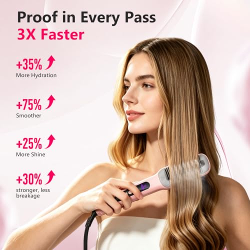 Steam Straightening Brush for Frizz-Free Hair - One-Pass Hair Styler