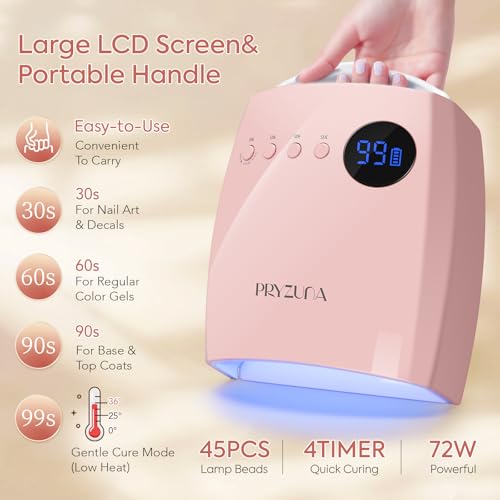 Pink UV LED Nail Lamp 72W Cordless Gel Curing with 45 Beads for Nails