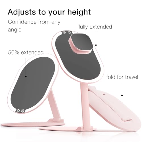 Pink Rechargeable LED Travel Makeup Mirror with 3 Light Settings & 10X Magnifier – Ultra Slim & Foldable