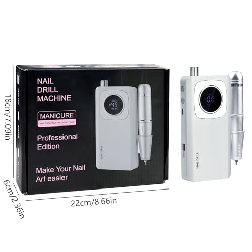 Electric Nail Drill Machine Set 45000RPM with LCD Screen for Acrylic Gels Nails - White