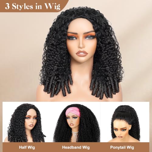 ALIDIDI 20 Inch Kinky Curly Human Hair Half Wig 3-in-1 Glueless Drawstring Style - Model Wig-7