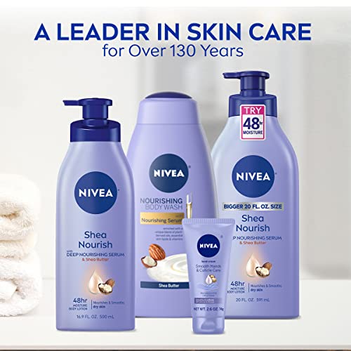 NIVEA Shea Nourish Body Lotion for Dry Skin with Hyaluronic Acid, Shea Butter and Deep Nourishing Serum, 48-Hour Body Moisturizer, 16.9 Fl Oz Pump Bottle