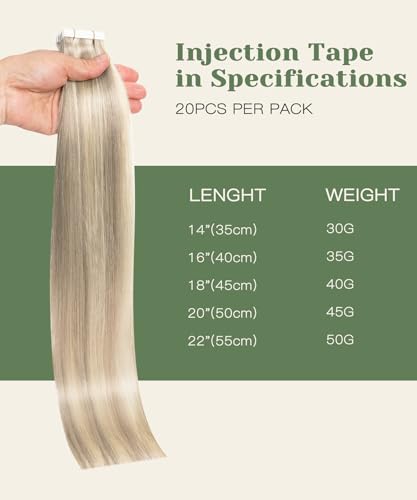 Ash Blonde Tape-In Hair Extensions - 22 Inch, 20 Pieces, 50g - Variation #18P60