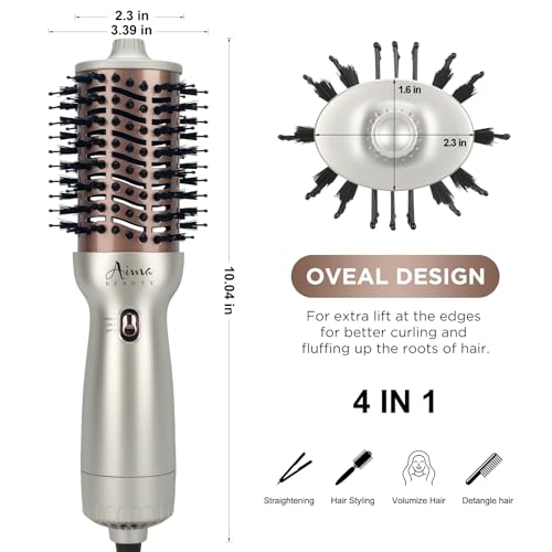 Aima Beauty Travel Hot Air Brush - Dual Voltage Hair Styler Champagne Silver