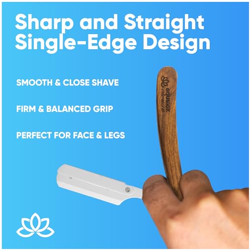 Equinox Fancy Straight Edge Razor - Manual Shaver for Men - Includes 100 Disposable Derby Blades - Wooden Handle - Barber Kit - Straight Razors for Men - Navajas para barbero - retro straight razor