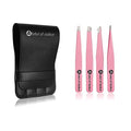 Eyebrow Tweezer Set for Women & Men - Professional Slant and Pointed Tweezer Set with Case - Precision Tweezer Kit for Facial Hair,Splinter and Ingrown Hair Removal (Pink 4 Piece)