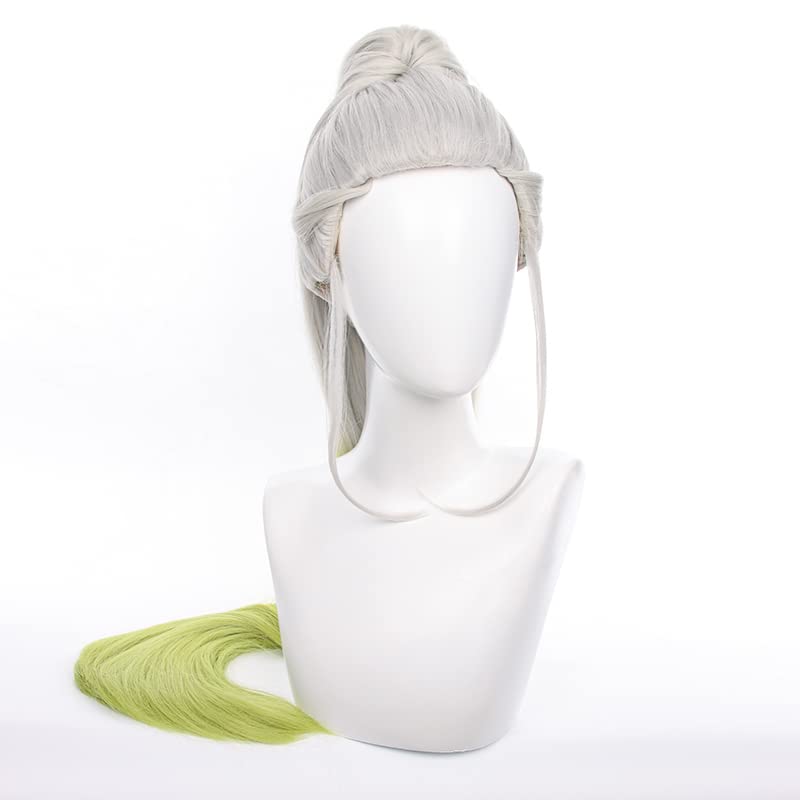 Servelove Grey Green Long Anime Cosplay Wig with Ponytail for Costume & Role Play