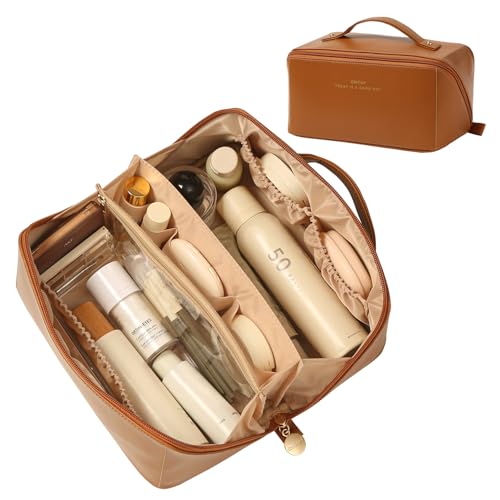 Omeily Travel Makeup & Toiletry Bag for Women C-Brown Large Capacity Organizer
