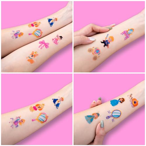 96 PCS Cute Princess Pre-Cut Temporary Tattoos for Kids | Super Cute Princess Themed Birthday Party Favors, Supplies, Decorations, Castle Tattoo Stickers, School Rewards Prizes & Gifts Boys Girls