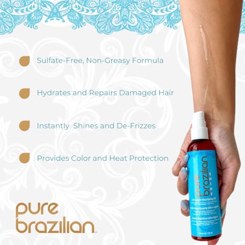 Pure Brazilian Nourishing Hair Oil with Brazilian Nut & Exotic Oils - Smooth, Glossy, Frizz-Free, 4 Fl Oz