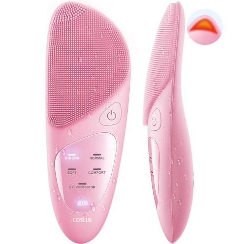 COSLUS JMY05 Facial Cleansing Brush Silicone Face Scrubber: Waterproof Rechargeable Face Wash Brush, 4 Cleansing Modes, Electric Face Exfoliator for Men Women Cleaning, Exfoliating, Massaging