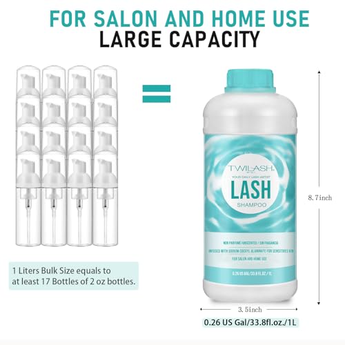 Unscented 1L Lash Shampoo for Extensions - Gentle Eyelash Cleanser, Safe Makeup Remover, Professional & Home Use