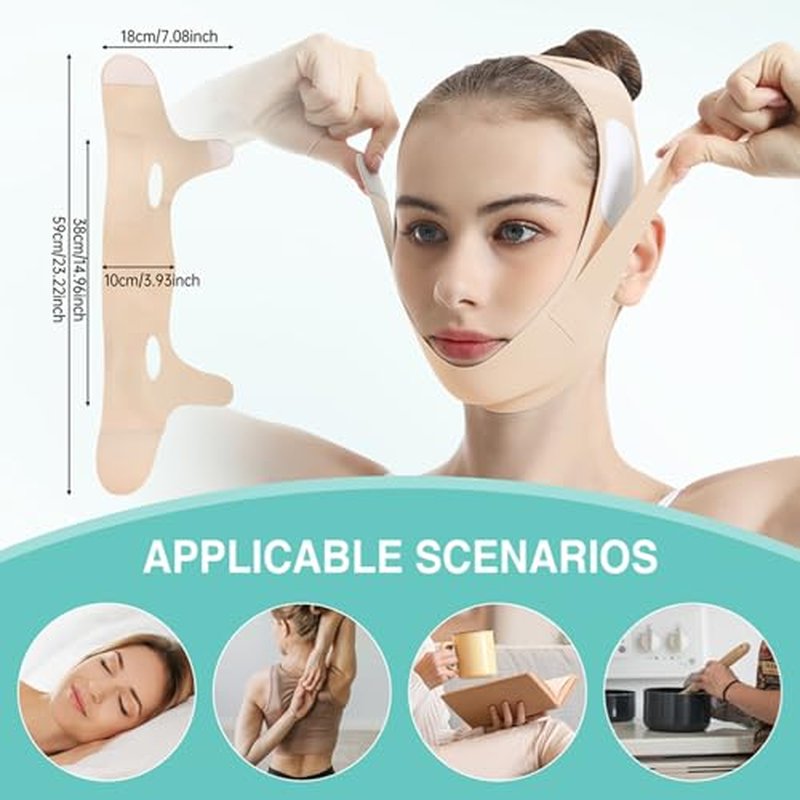 Chin Strap for Sleeping, Double Chin Reducer for Women, Jawline Shaper, Adjustable V-Line Lifting Mask, Chin Up Patch, Reusable Facial V-Shaped Belt, Overnight Shaped Face Mask for Sagging(1pc-Beige)