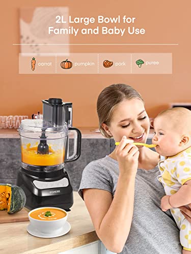 FOHERE 12-Cup Electric Food Processor with 2-in-1 Feed Chute, BPA-Free Stainless Steel, Multi-Function Kitchen Appliance