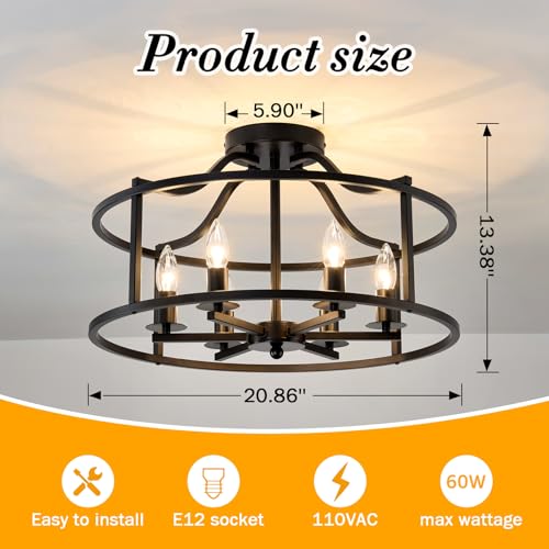 Large Black Farmhouse Chandelier 6-Light Metal Ceiling Light Fixture for Dining & Kitchen