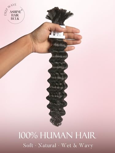 Deep Wave Human Hair for Braiding - 24 Inch Natural Black, 2 Bundles