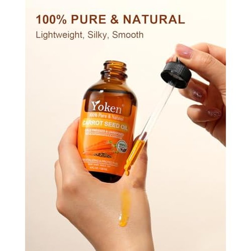Cold Pressed Carrot Seed Oil 4 fl oz - 100% Pure and Natural Carrier Oil for Skin & Hair, Lightweight Facial & Scalp Oil, Gua Sha, DIY Blends, Massage