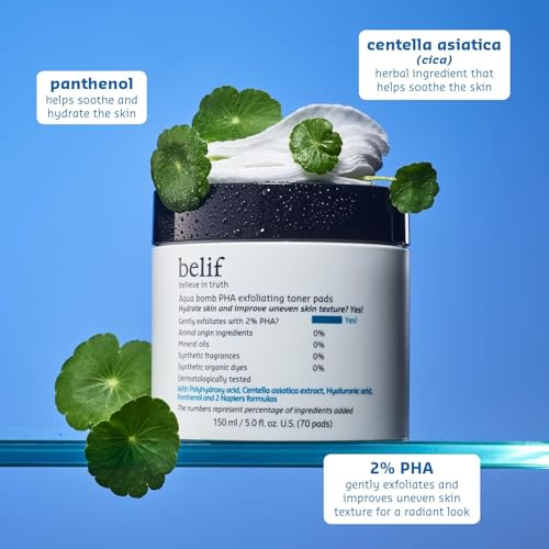 belif PHA 2% Toner Pads Unscented 70 Count - Gentle Exfoliating & Hydrating Facial Pads for Sensitive Skin