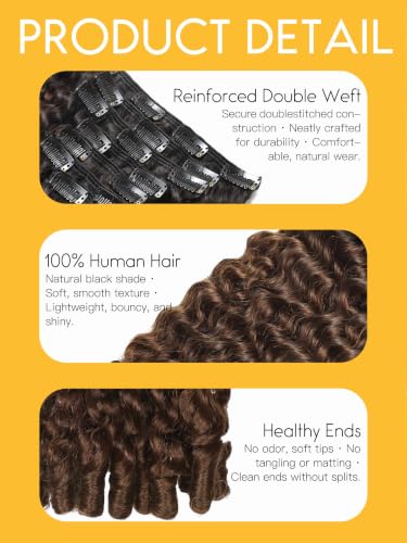 Caliee Burmese Curly Human Hair Clip Ins - Natural Black to Chocolate Brown 20 Inch 120g Variation T1B/4