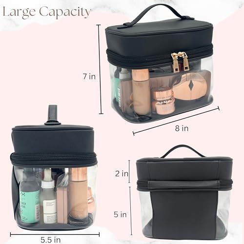 JAZD Clear Makeup Bag Toiletry Organizer Large Capacity Travel Cosmetic Case - Black