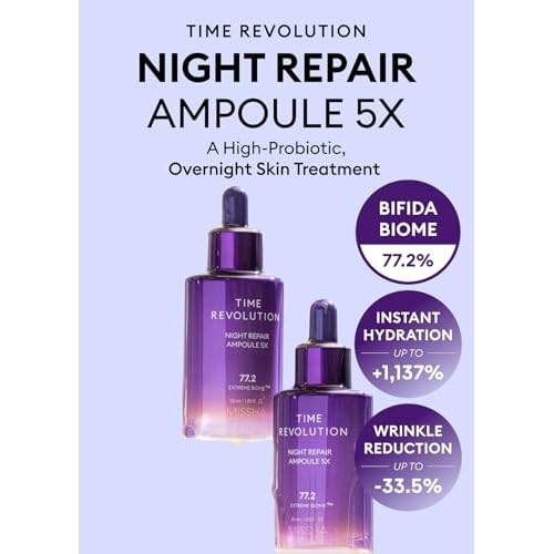 MISSHA Time Revolution Night Repair Face Serum Ampoule (5th Gen) - Overnight Probiotic Skincare for Revitalization and Radiance, 1.69 Fl Oz