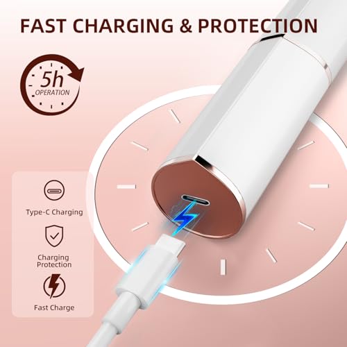 Facial Hair Removal for Women, Electric Rechargeable Painless Hair Remover for Face, Upper Lips, Chin, Peach Fuzz, with LED Light