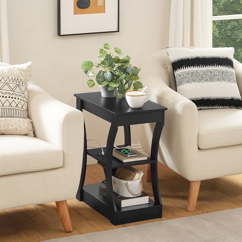 MAHANCRIS End Tables Set of 2 with Charging Station, Black (2/Black)
