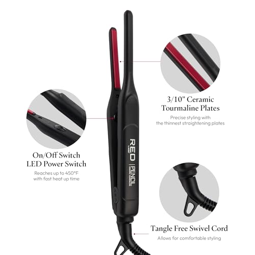 Mini Hair Straightener for Short & Fine Hair - 0.3 Inch Tourmaline Ceramic Flat Iron