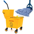35 Quart Commercial Mop Bucket with Side Press Wringer & Wheels for Floor Cleaning