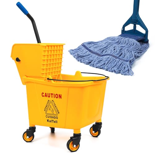 35 Quart Commercial Mop Bucket with Side Press Wringer & Wheels for Floor Cleaning