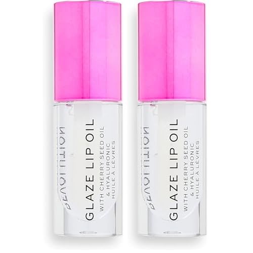 Revolution, Glaze Lip Oil, Hydrating & Nourishing Formula, Infused with Vitamin E & Hyaluronic Acid, Lust Clear, 0.15 fl oz (Pack of 2)