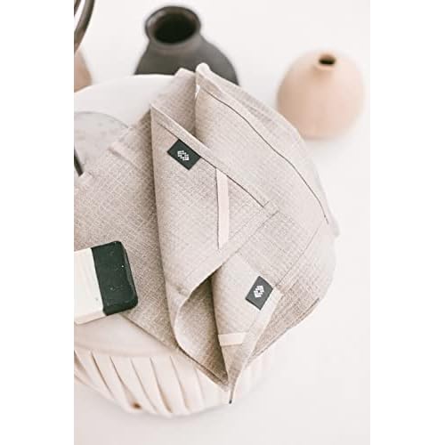 Flax Linen Washcloths for Bathroom - Waffle Washcloths 4-Pack 10x10 inch - Linen Face Cloths - Waffle Weave Cleaning Cloths with Loop - Exfoliating Face Towel for Women