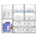 Stackable Storage Drawers Set of 8 - Clear Plastic Organizer Bins with Handles & Non-Slip Feet - Includes 4 Small, 2 High, 2 Wide