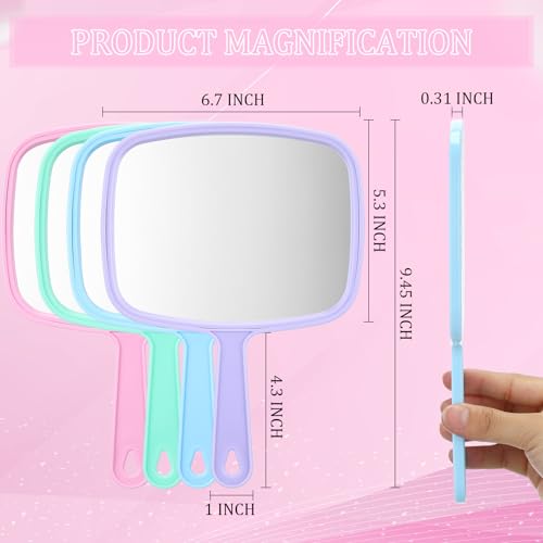 Geetery 24 Pcs Hand Held Mirrors with Handles Hand Makeup Mirrors Bulk Wall Mount for Women Cosmetic Bathroom Home Barber Salon Travel Portable Beauty School Gift, 6.69 x 9.45 Inch (Pastel)