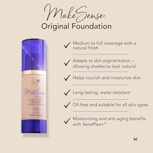 SeneGence MakeSense Original Foundation, Dewy, 1 Fl Oz, Long-Lasting Oil-Free Formula with Skin-Nourishing Ingredients, Water-Resistant