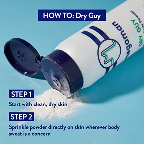 Megababe Dry Guy Body Powder - Talc-Free Sweat Absorbing 6 oz Pack of 2