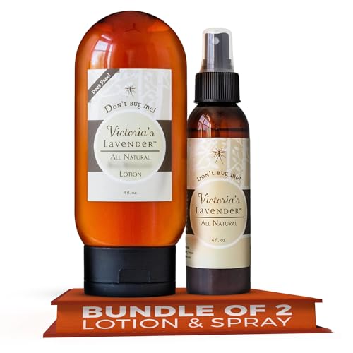 Victoria's Lavender ¡°Don¡¯t Bug Me¡± Insect Spray & Body Lotion - DEET-Free Plant-Based with Essential Oils & Aloe Vera, Travel-Friendly Skin Protection - 4 oz Each