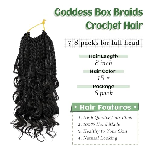 8 Pack Boho Box Braids Crochet Hair Extensions - 1B / 8 Inch Pre-Looped Synthetic